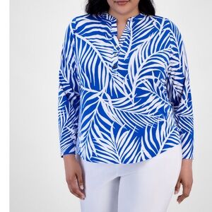 INC International Concepts Tropical Blue and White Blouse Size 3X